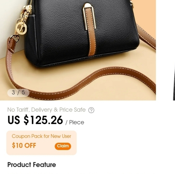 Black Soft Shoulder Purse Crossbody Two Zipper Compartments - Picture 3 of 13